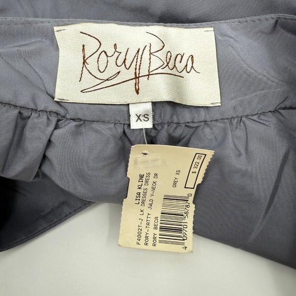 Rory Beca Dress Women XS NEW Gray Silk V Neck Short Cap Sleeves Mini Vintage - Picture 6 of 10